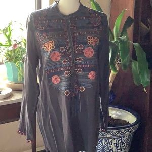 NWOT Johnny Was Embroidered Silk Top